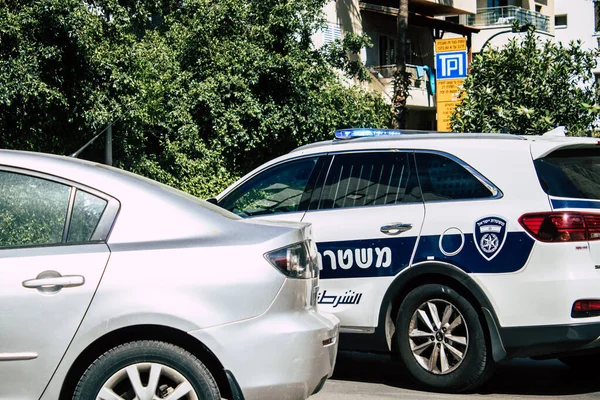 Tel Aviv Israel Abril 2020 Vista Coche Policía Israelí Rodando — Foto de Stock