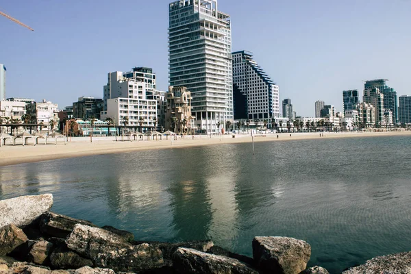 Tel Aviv Israel April 2020 Zicht Het Lege Strand Van — Stockfoto
