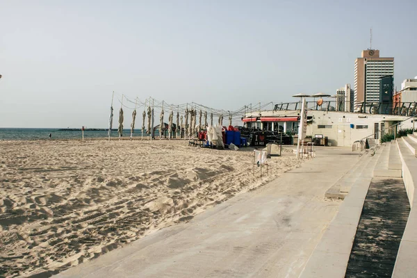 Tel Aviv Israel April 2020 Zicht Het Lege Strand Van — Stockfoto