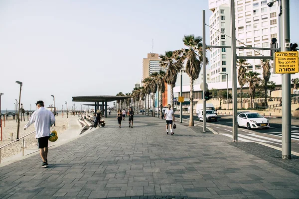 Tel Aviv Israel Abril 2020 Vista Personas Identificadas Frente Playa — Foto de Stock