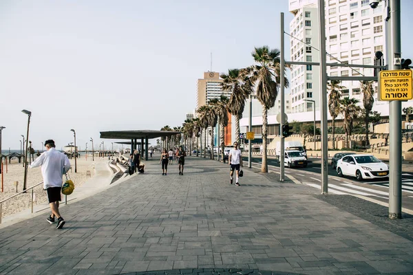 Tel Aviv Israel Abril 2020 Vista Personas Identificadas Frente Playa — Foto de Stock