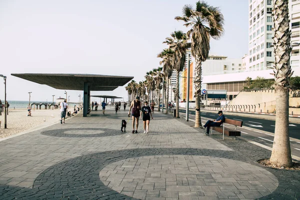 Tel Aviv Israel Abril 2020 Vista Personas Identificadas Frente Playa — Foto de Stock