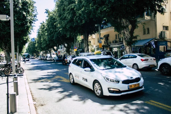 Tel Aviv Israel April 2020 View Israeli Taxi Rolling Dizengoff — Stock Photo, Image