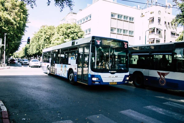 Tel Awiw Izrael Maj 2020 Widok Izraelskiego Autobusu Jadącego Ulicą — Zdjęcie stockowe