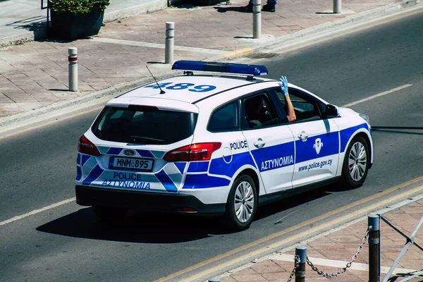 Limassol Chipre Mayo 2020 Vista Coche Policía Chipriota Tradicional Rodando — Foto de Stock