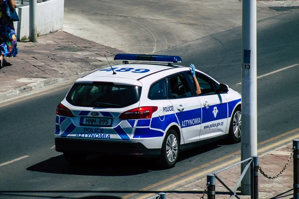 Limassol Chipre Mayo 2020 Vista Coche Policía Chipriota Tradicional Rodando — Foto de Stock