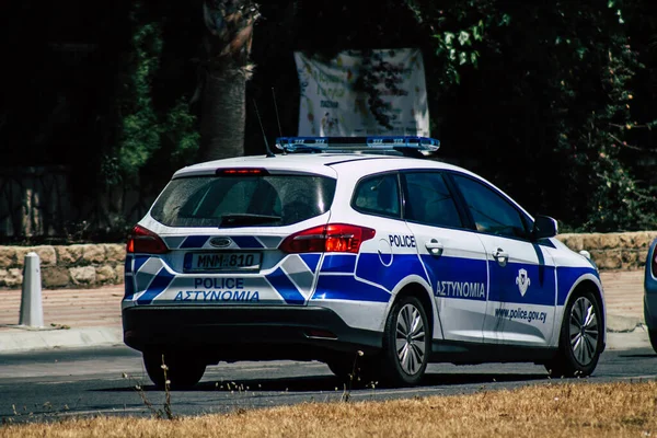 Limassol Chipre Mayo 2020 Vista Coche Policía Chipriota Tradicional Rodando — Foto de Stock