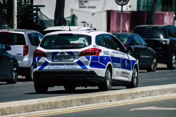 Limassol Chipre Mayo 2020 Vista Coche Policía Chipriota Tradicional Rodando — Foto de Stock