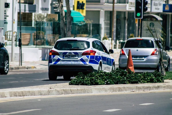 Limassol Chipre Mayo 2020 Vista Coche Policía Chipriota Tradicional Rodando — Foto de Stock