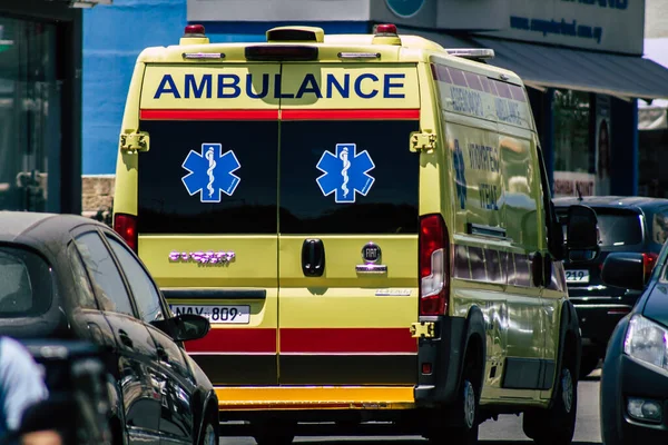 Limassol Cyprus May 2020 View Traditional Cypriot Ambulance Rolling Streets — Stock Photo, Image