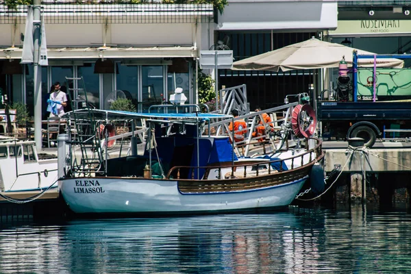 Limassol Cyprus Mei 2020 Sluiting Van Een Boot Afgemeerd Jachthaven — Stockfoto