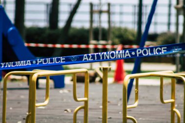 Limasol Kıbrıs Rum Kesimi 21 Mayıs 2020 Limasol kentinde Coronavirüs salgını nedeniyle çocuksuz bir oyun parkı manzarası