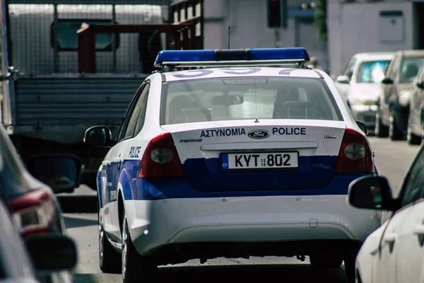 Limassol Chipre Mayo 2020 Vista Coche Policía Chipriota Tradicional Rodando — Foto de Stock