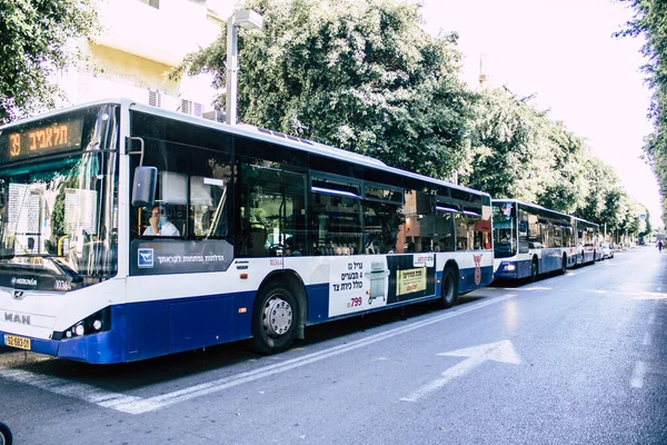 Tel Aviv Israel Maio 2020 Vista Tradicional Ônibus Público Israelense — Fotografia de Stock
