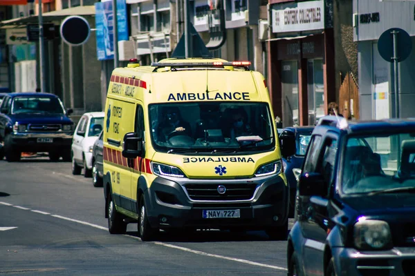 Limassol Cyprus May 2020 View Traditional Cypriot Ambulance Rolling Streets — Stock Photo, Image