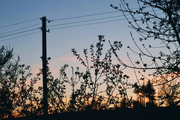 Village Silhouette Coucher Soleil — Photo