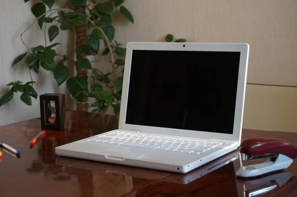 Workplace White Laptop — Stock Photo, Image