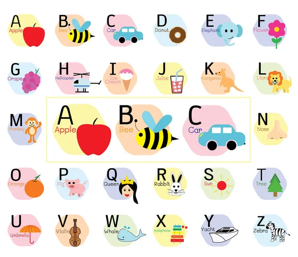 Alfabeto ABC lindo, vector de estilo de dibujos animados planos simples — Vector de stock