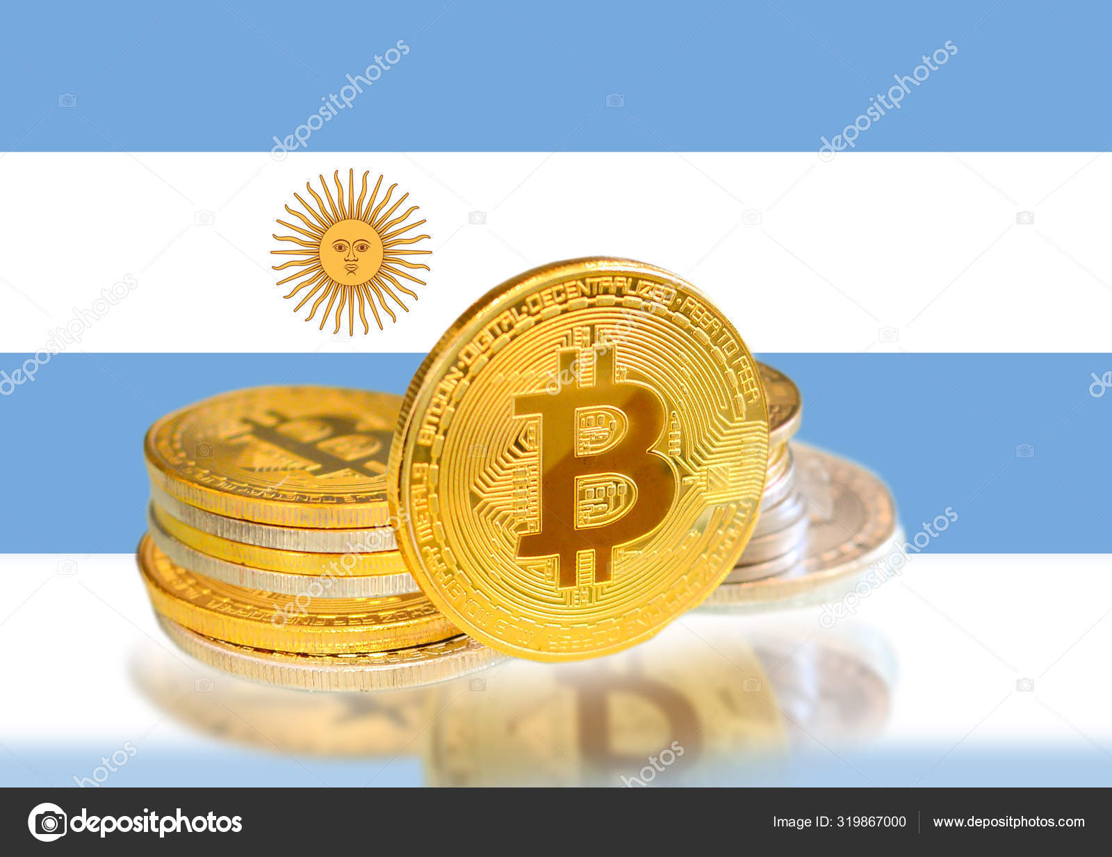 아르헨티나의 국기에 새겨진 비트코인, 암호 화폐, 디지털 화폐 개념 — 스톡 에디토리얼 사진 © giggswalk #319867000