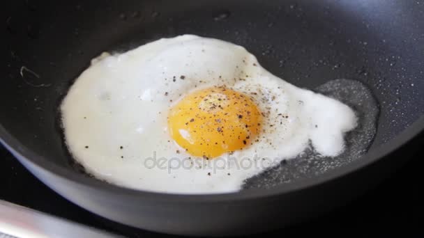 Смажене яйце на сковороді — стокове відео