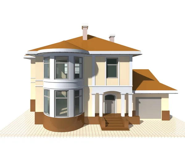 Private Cottage Residential Building Illustration White Background — Stock Photo, Image