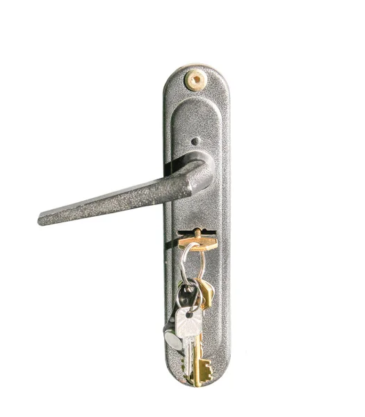 孤立した白地の鍵穴のキー — ストック写真