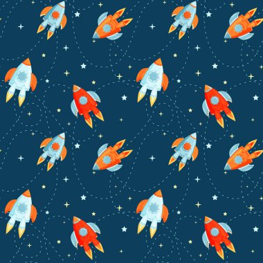 Çizgi film vektör roketler cosmos Dikişsiz desen