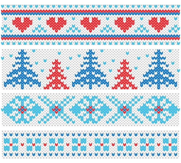 Patrón de bordes hechos a mano con árboles de Navidad y corazones, adornos escandinavos . — Vector de stock