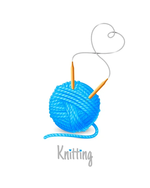 Boule de fil avec aiguilles, logo ou symbole d'icône de tricot vectoriel — Image vectorielle