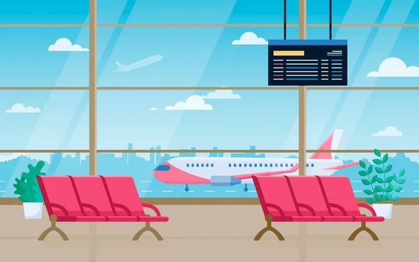 Repülőtéri indulás lounge vektor rajzfilm illusztráció — Stock Vector