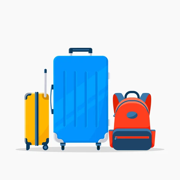 Vector płaskie trzy walizki podróży izolowane na białym tle — Wektor stockowy