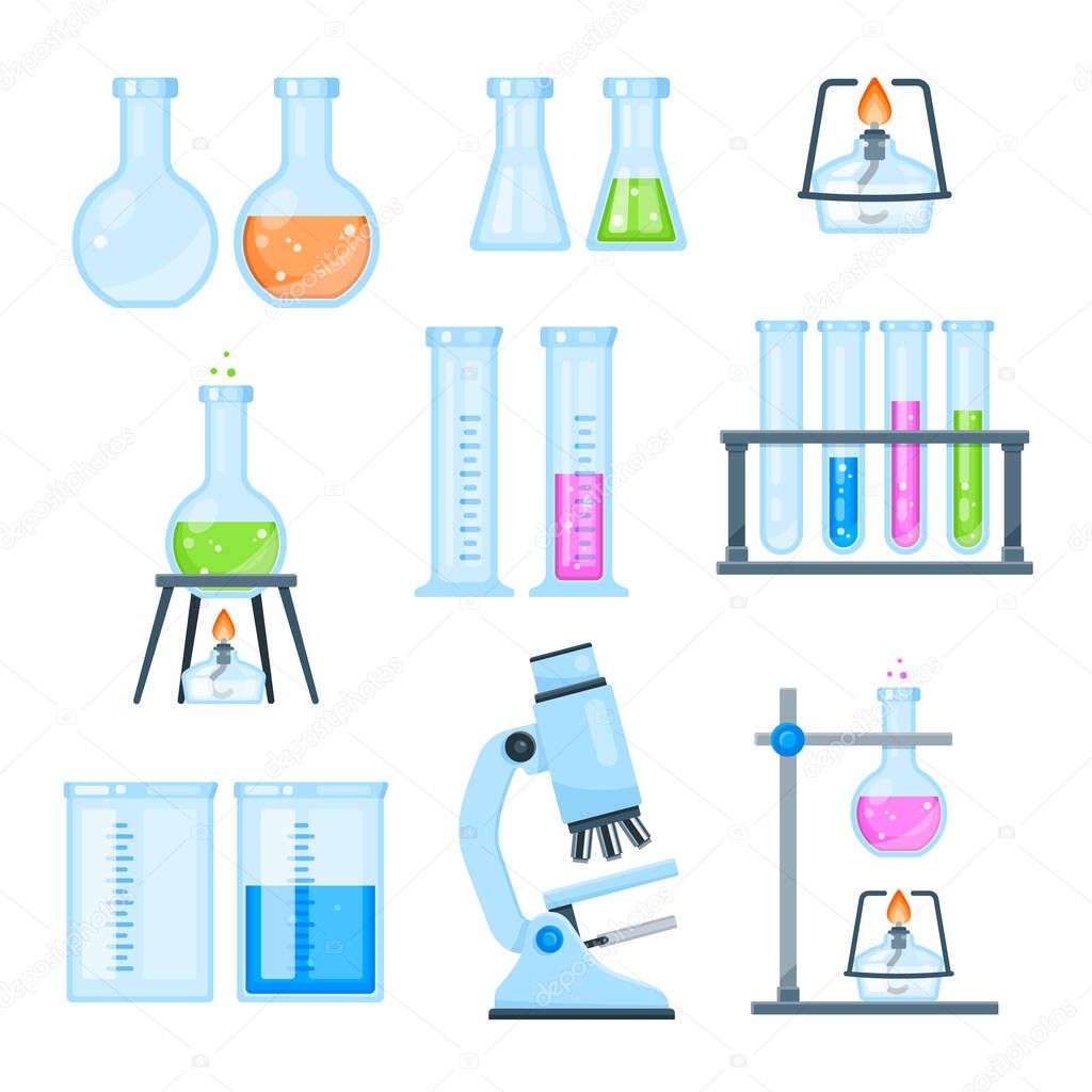 Set of lab science icons. Vector flat style illustration.