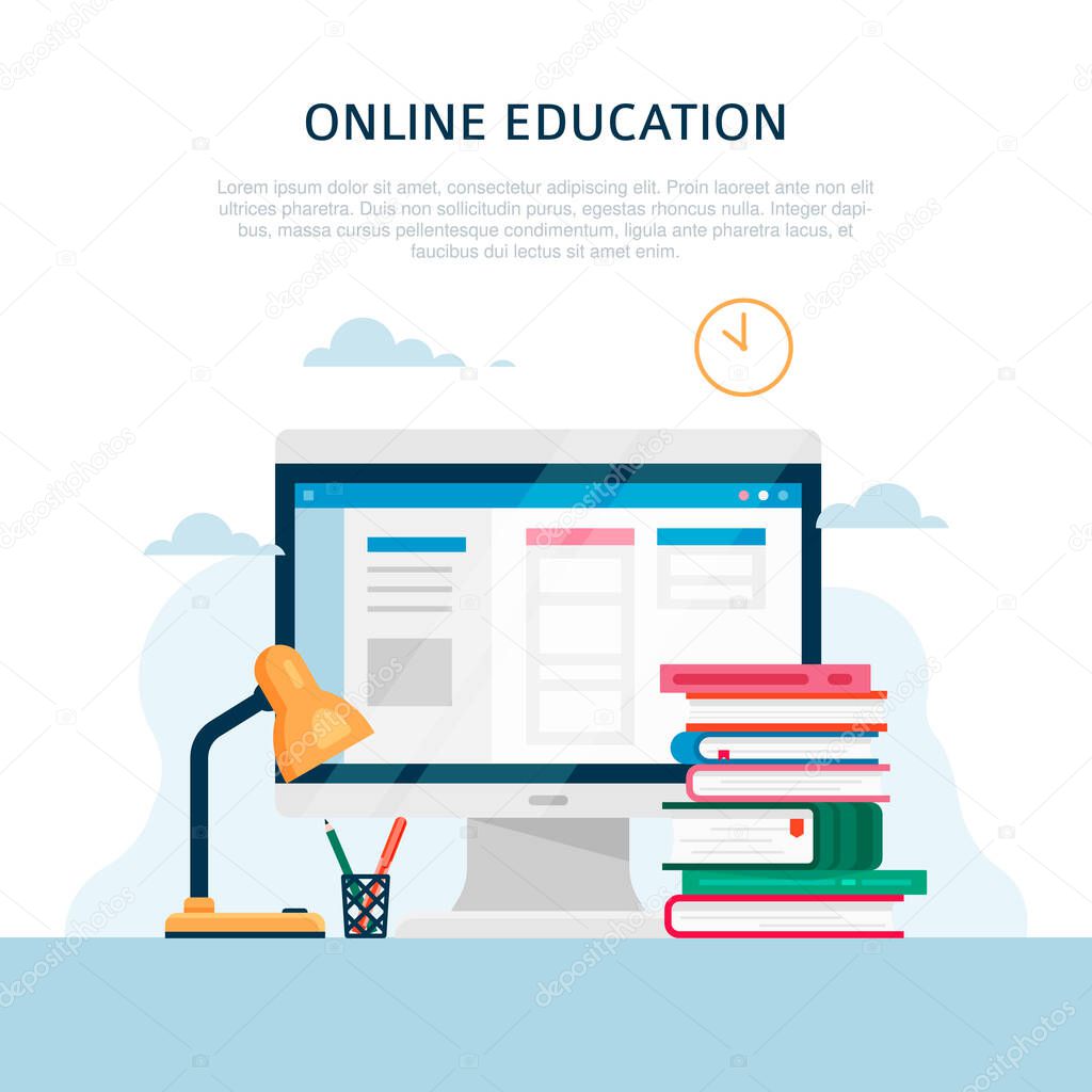 Online education concept in flat style. Vector illustration