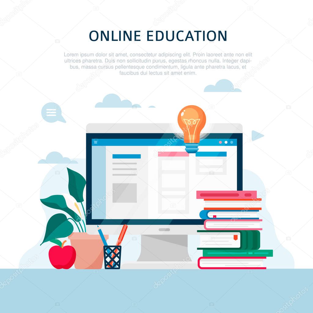 Home education concept in flat style. Vector illustration