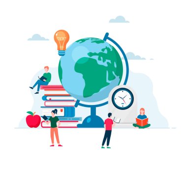 Çevrimiçi eğitim modern daire tasarımı konsepti. İnsanları incelemek