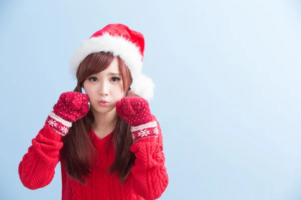 Donna con cappello rosso di Babbo Natale — Foto Stock