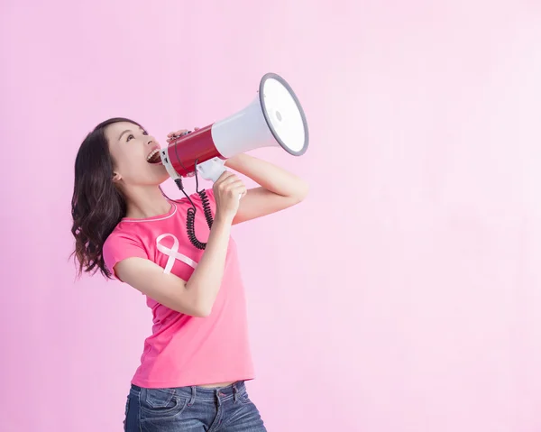 Vrouw bedrijf luidspreker — Stockfoto