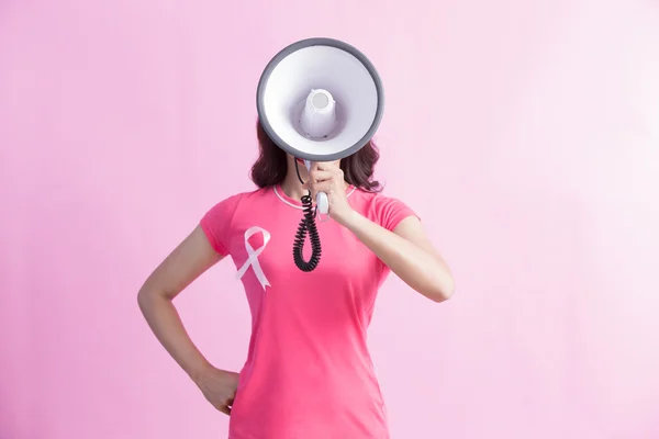 Woman holding loud speaker — Stock Photo, Image