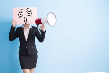  woman holding loud speaker clipart