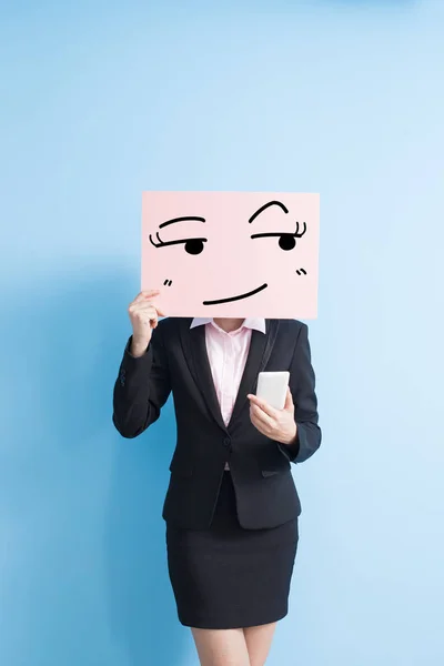 Woman with  billboard speaking on  phon — Stock Photo, Image