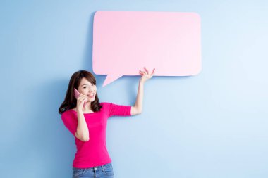 woman with  speech bubble billboard  talking clipart