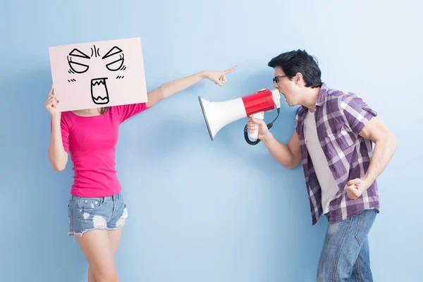 Man with megaphone shouting  angrily — Stock Photo, Image