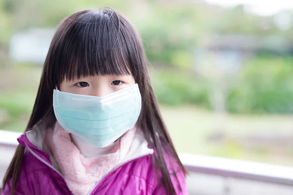 Girl wearing  cold  mask — Stock Photo, Image