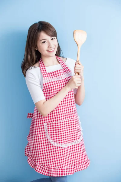 Housewife with  rice spoon — Stock Photo, Image