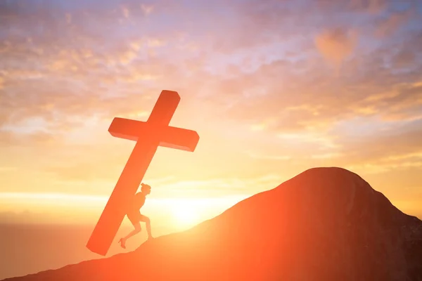 Business woman carrying  cross — Stock Photo, Image