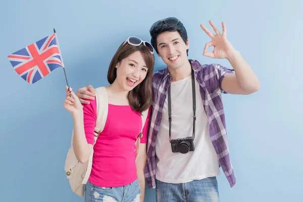 Couple take british flag — Stock Photo, Image