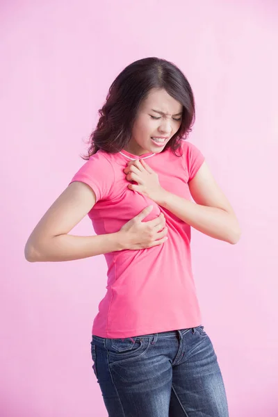 Žena s bolestí na hrudi — Stock fotografie