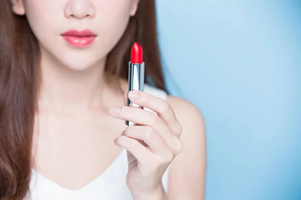 Beauty woman with  lipstick — Stock Photo, Image