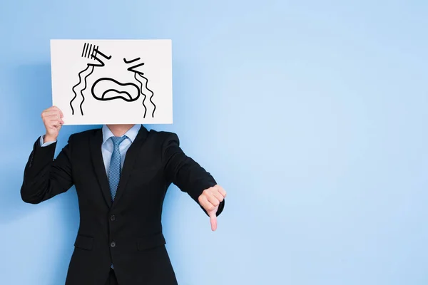 Businessman take cry billboard — Stock Photo, Image