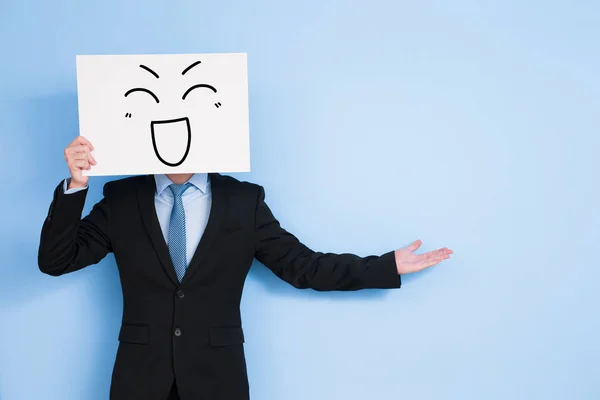 Businessman take happy billboard — Stock Photo, Image